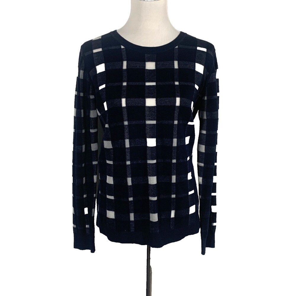 Banana Republic Button Back Navy Plaid Woven Cardigan Sweater Womens Large